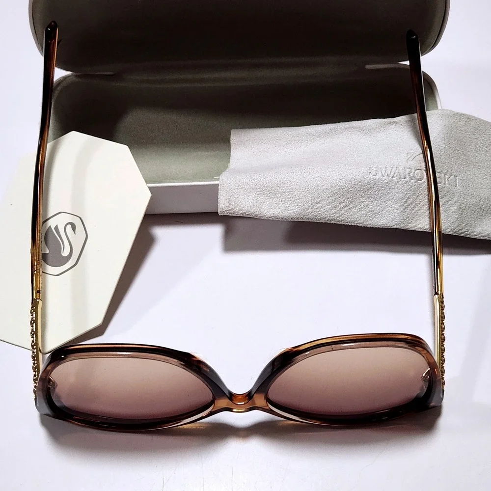 Swarovski Brown Tortoiseshell Cat Eye Sunglasses with Crystal Temples and Case